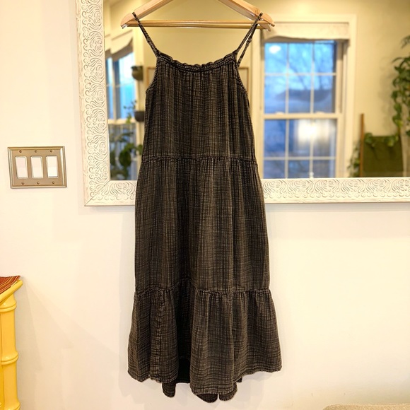 Anthropologie Daily Practice 100% Cotton Dark Gray Tiered Dress Adjustable XS - Picture 10 of 13